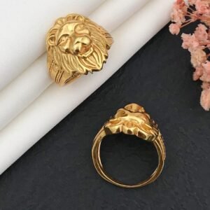 Regal Lion Head Gold-Plated Ring