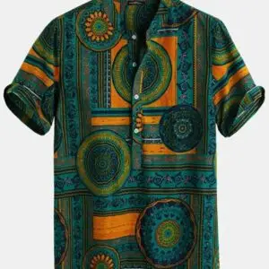 Men's Ethnic Mandala Print Short-Sleeve Shirt