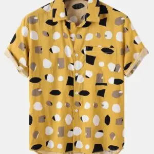 Yellow Geometric Print Cotton Shirt