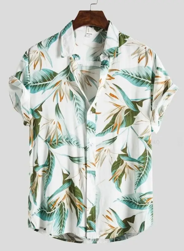 Tropical Leaf Print Cotton Shirt