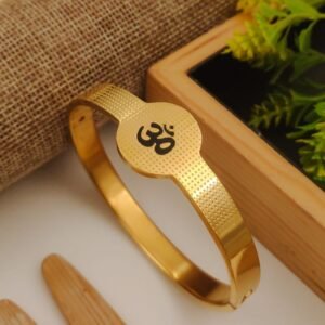 Om Symbol Engraved Golden Steel Kada